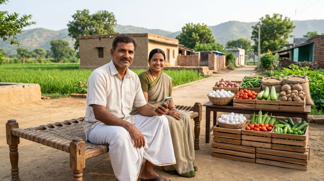 expansive golden sunrise over lush green indian farmland