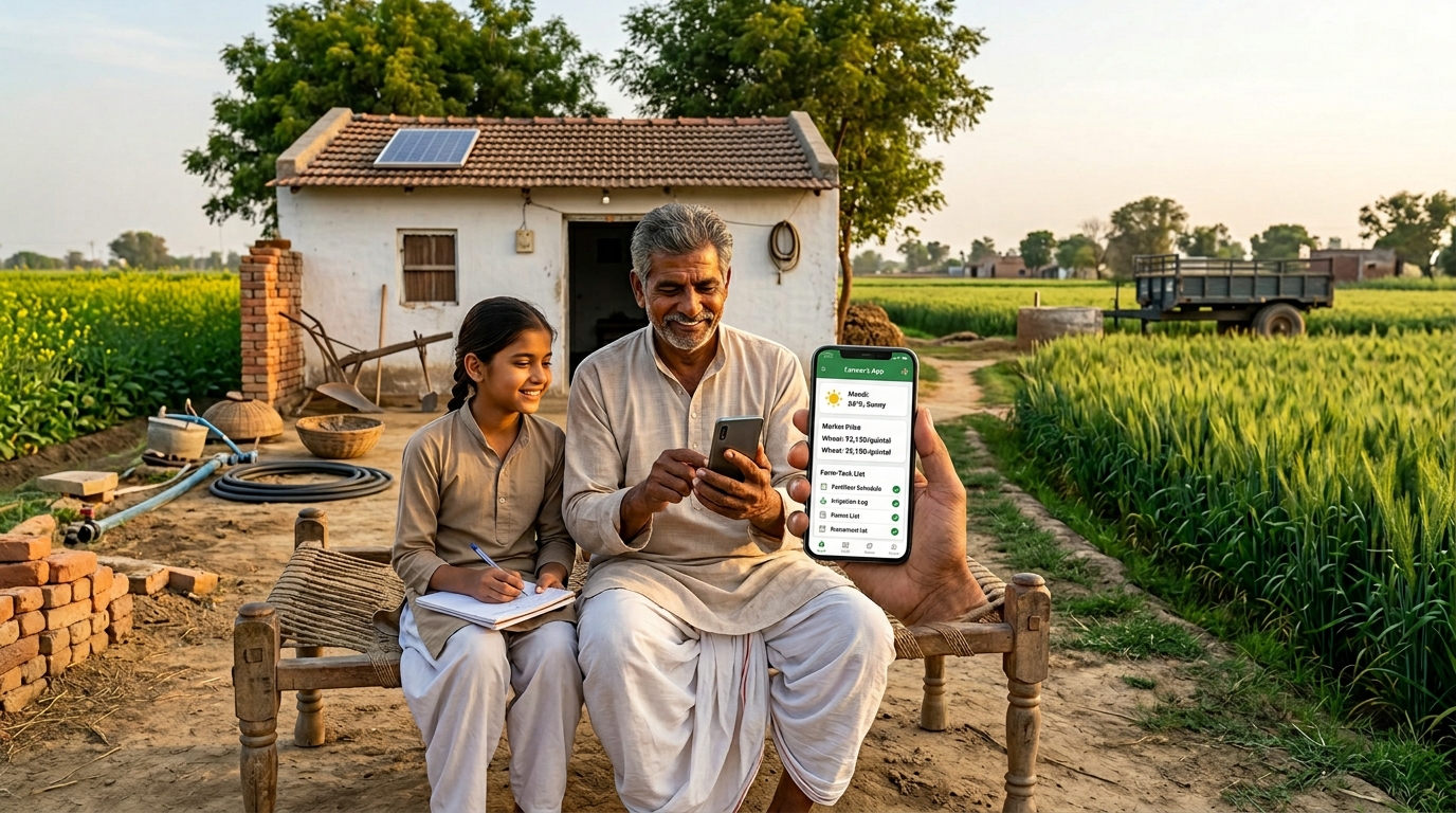 Rural landscape with digital overlay